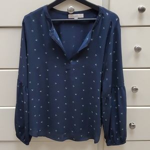 Loft mixed media navy with floral detail shirt
